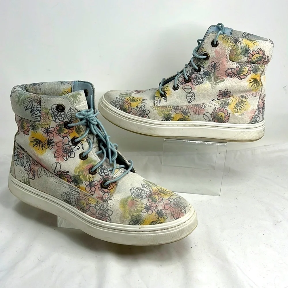 Timberland Londyn Sz 9 Floral Suede Hi Top 6”Sneakers